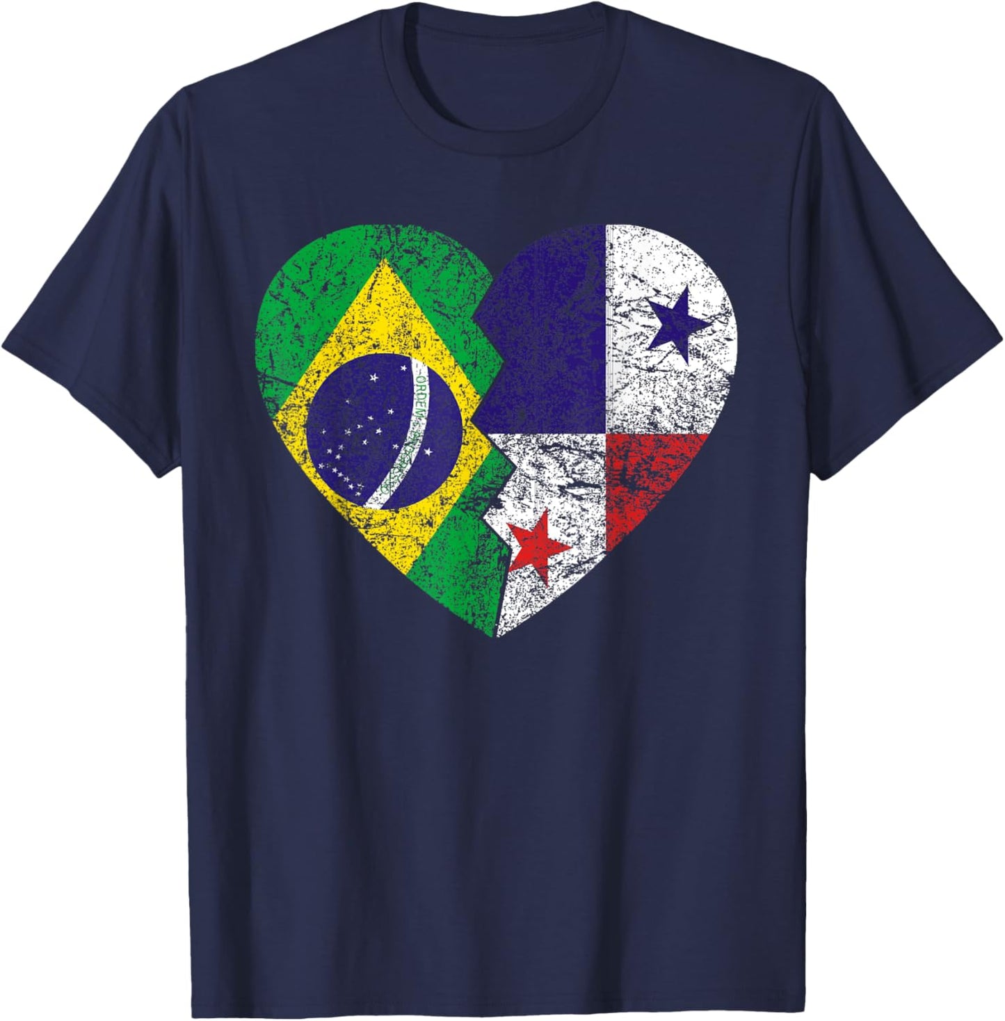 Panamanian Brazilian Flags Heart | Brazil Panama Roots T-Shirt - T-Shirt | Navy