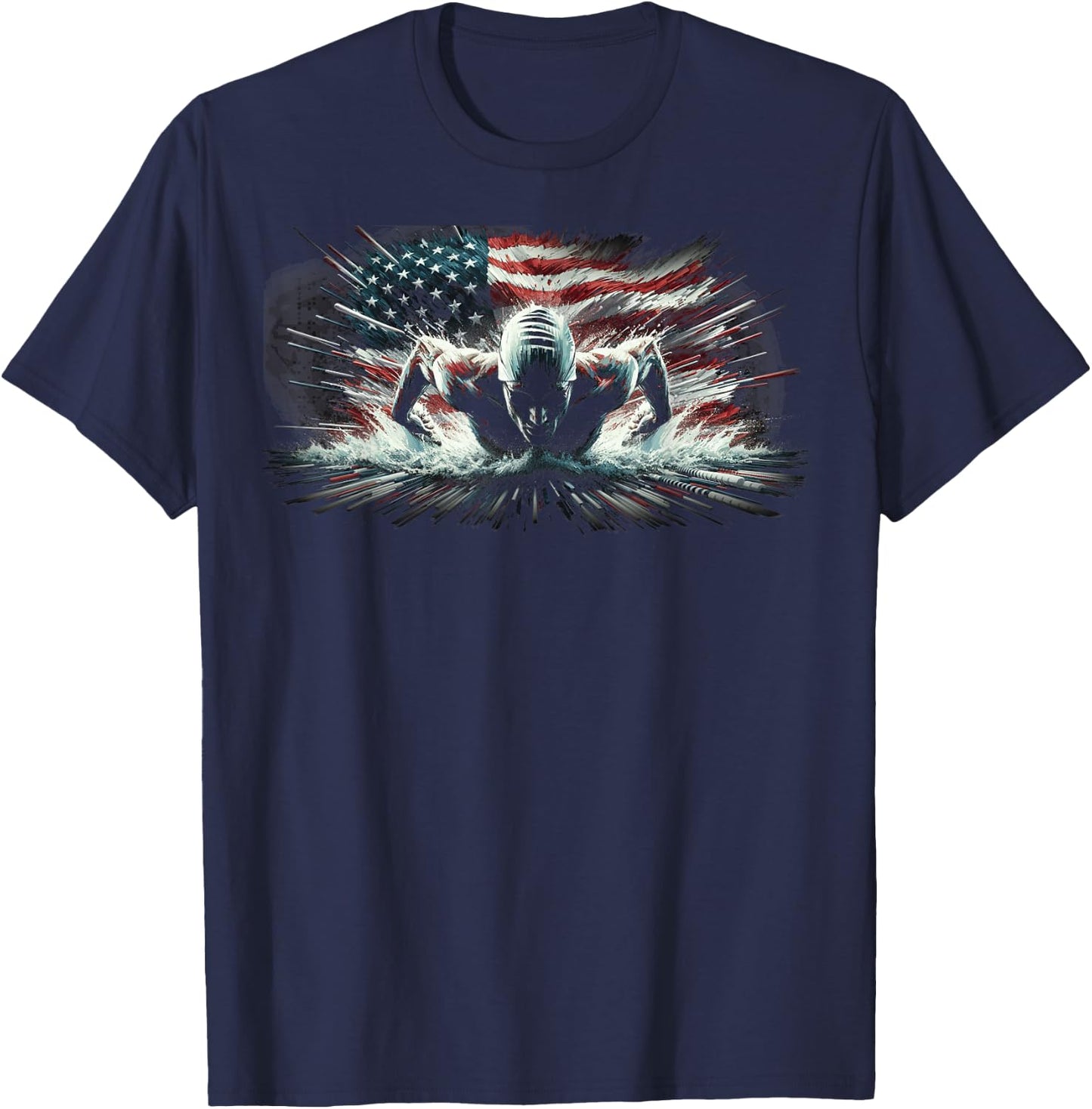 Vintage american flag swim swimmer funny swimming T-Shirt - T-Shirt | Navy