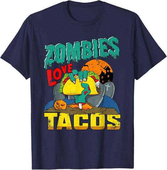 Zombies Love Tacos | Coming Out Of Ground Trick Or Treating T-Shirt - T-Shirt | Navy