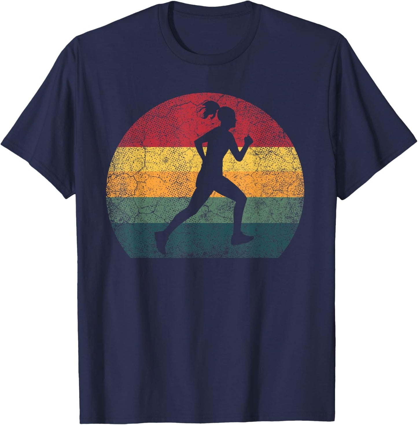 Runner Running Exercise Vintage Retro Style Girl Women Gift T-Shirt - T-Shirt | Navy