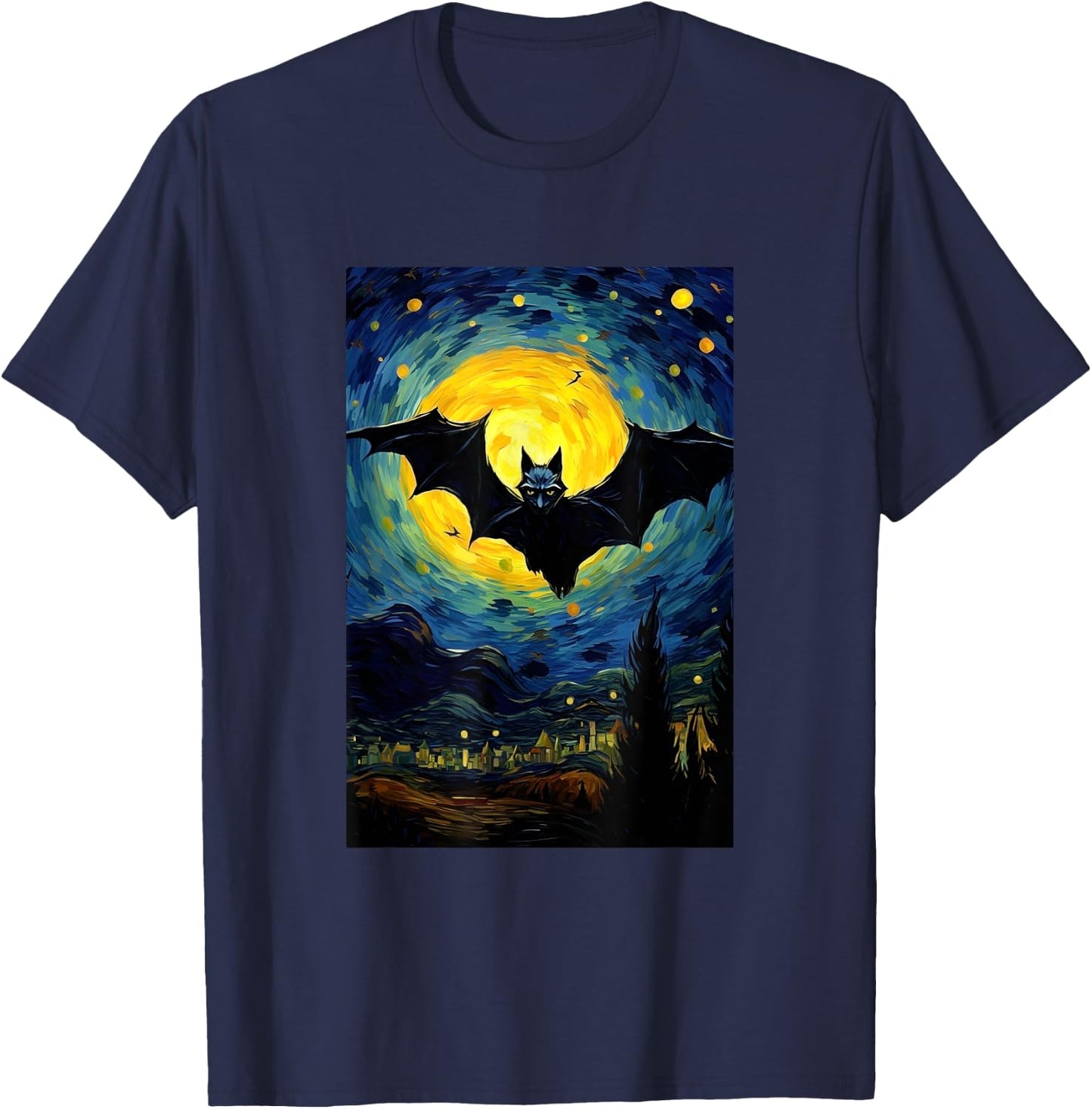 Bat Moon Costume Halloween - Van Gogh Style - Starry Night T-Shirt - T-Shirt | Navy