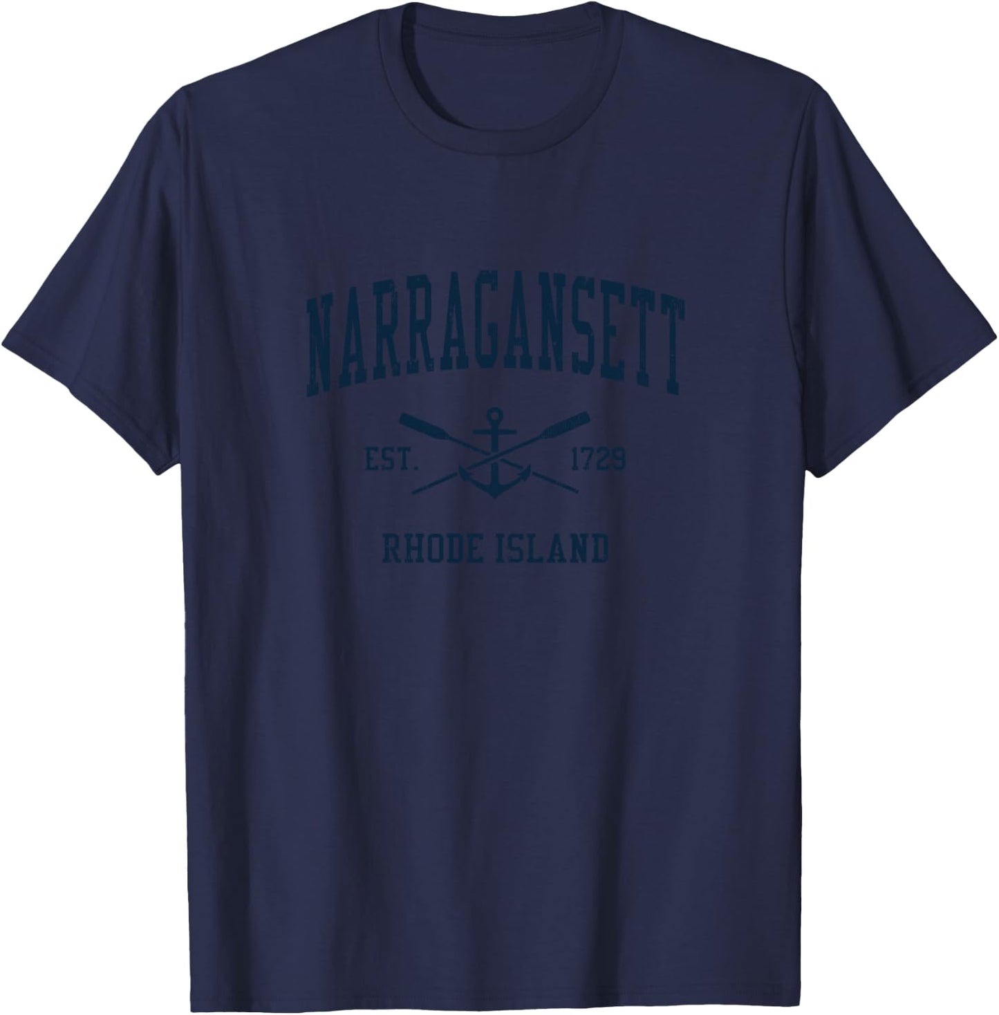 Narragansett RI Vintage Navy Crossed Oars & Boat Anchor T-Shirt - T-Shirt | Navy