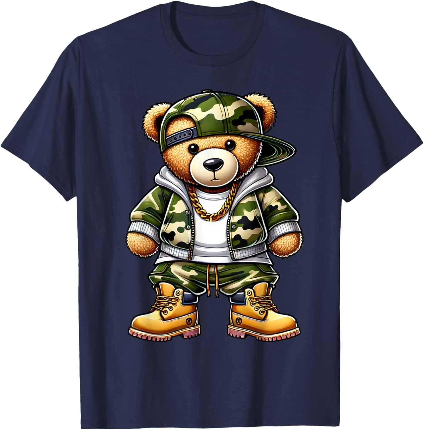 Camo Hip Hop Teddy Bear Camouflage Gangsta Streetwear Hustle T-Shirt - T-Shirt | Navy