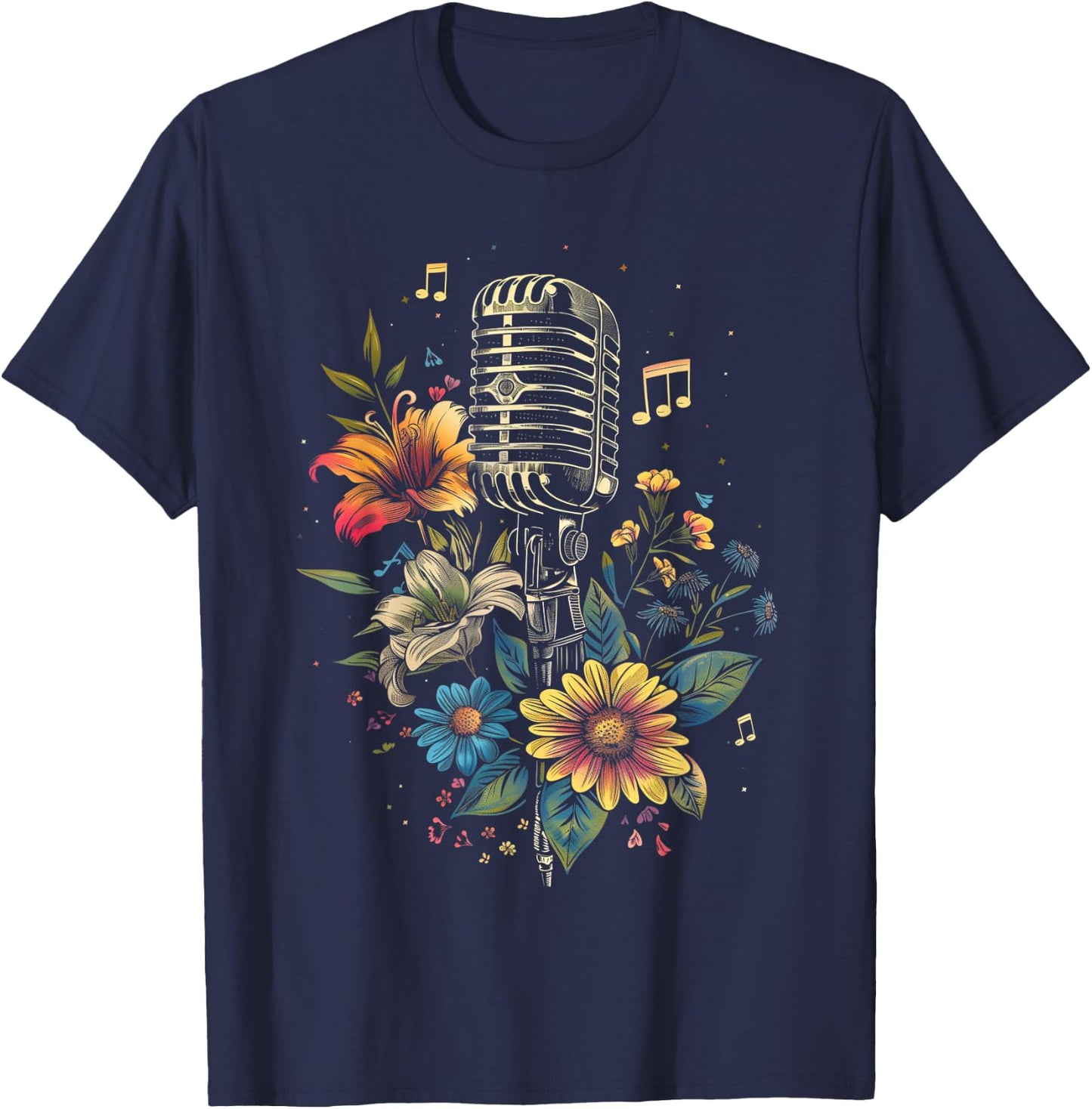 Singer Vintage Microphone Karaoke Vocalist Music Musician T-Shirt - T-Shirt | Navy