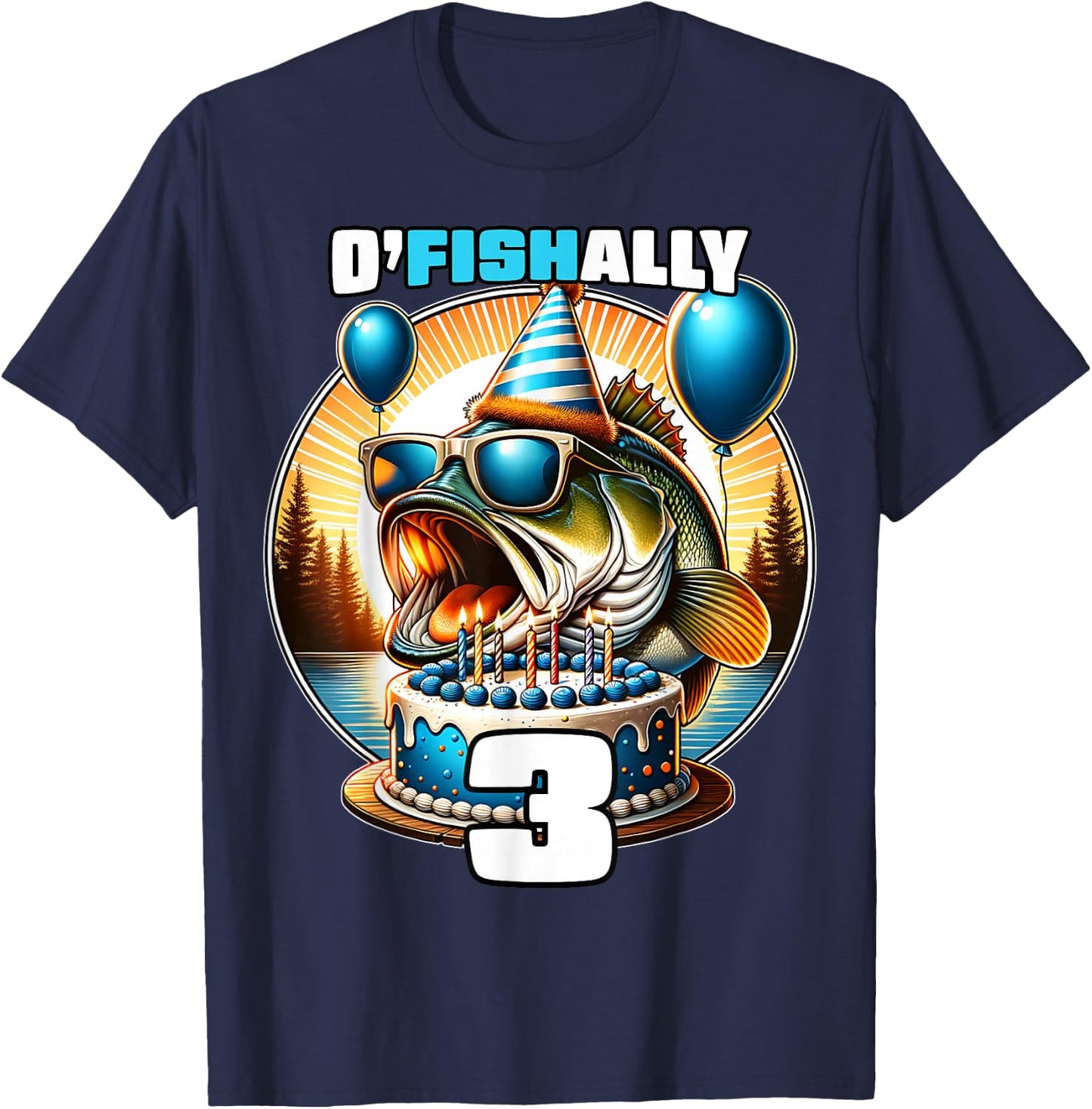 O'Fishally 3 Years Old Fishing Birthday 3rd Bday Party T-Shirt - T-Shirt | Navy