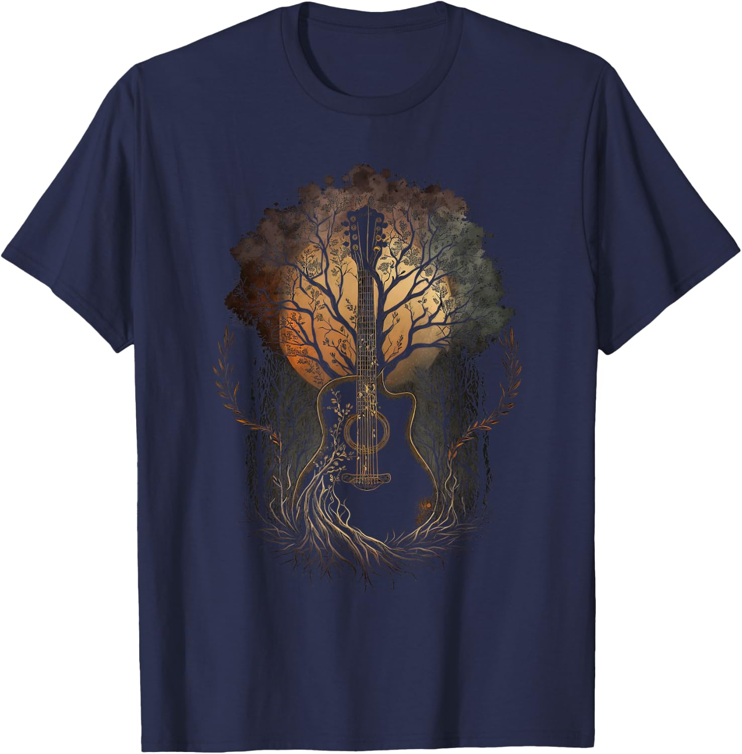 Guitar and Trees Guitars in Nature Plant Guitarist T-Shirt - T-Shirt | Navy