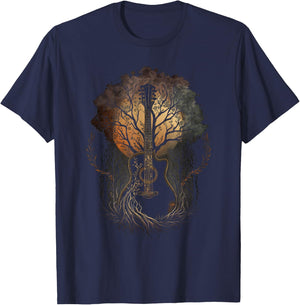 Guitar and Trees Guitars in Nature Plant Guitarist T-Shirt - T-Shirt | Navy