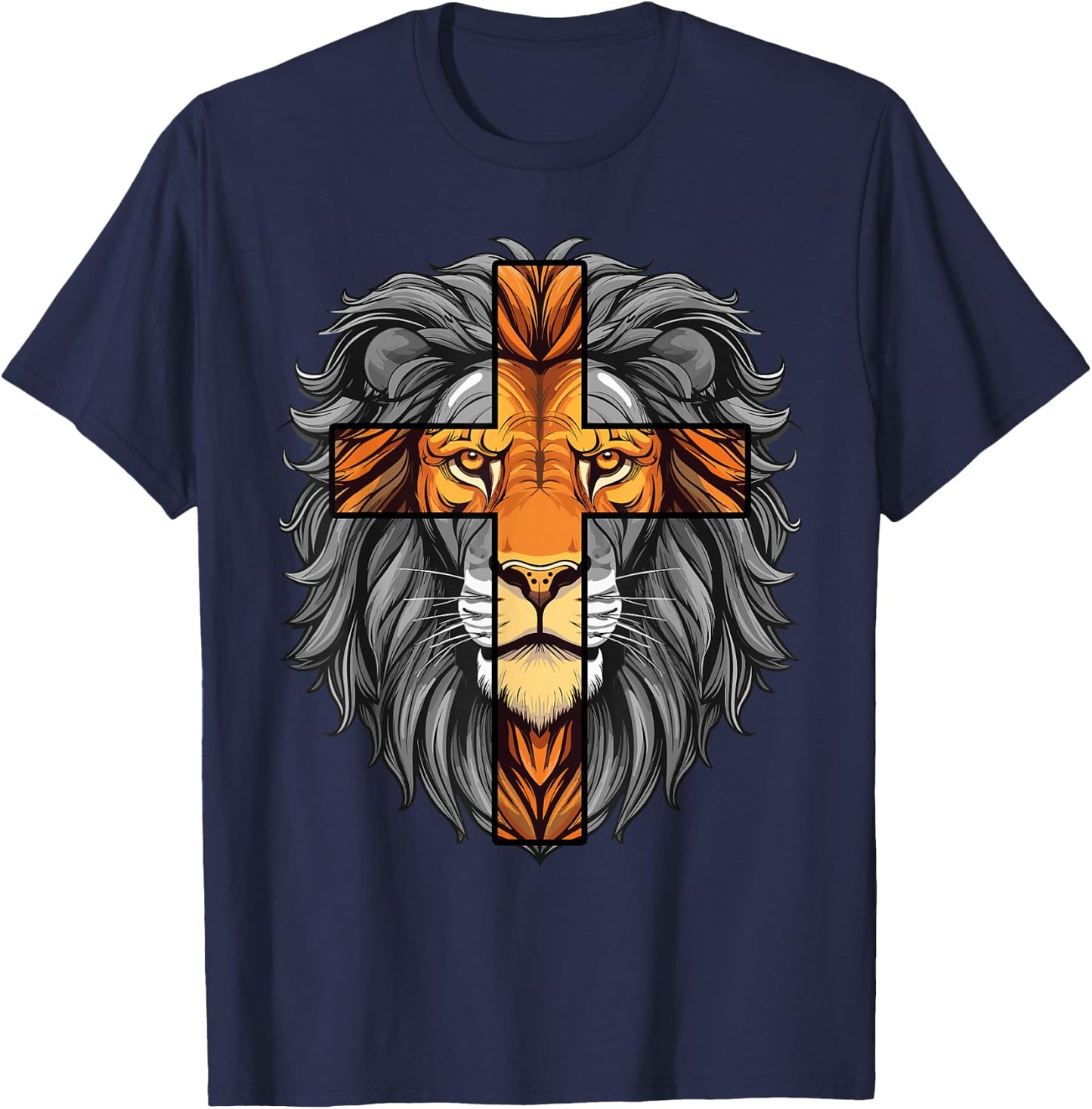 Lion of Judah Christian Cross of Jesus Christ T-Shirt - T-Shirt | Navy