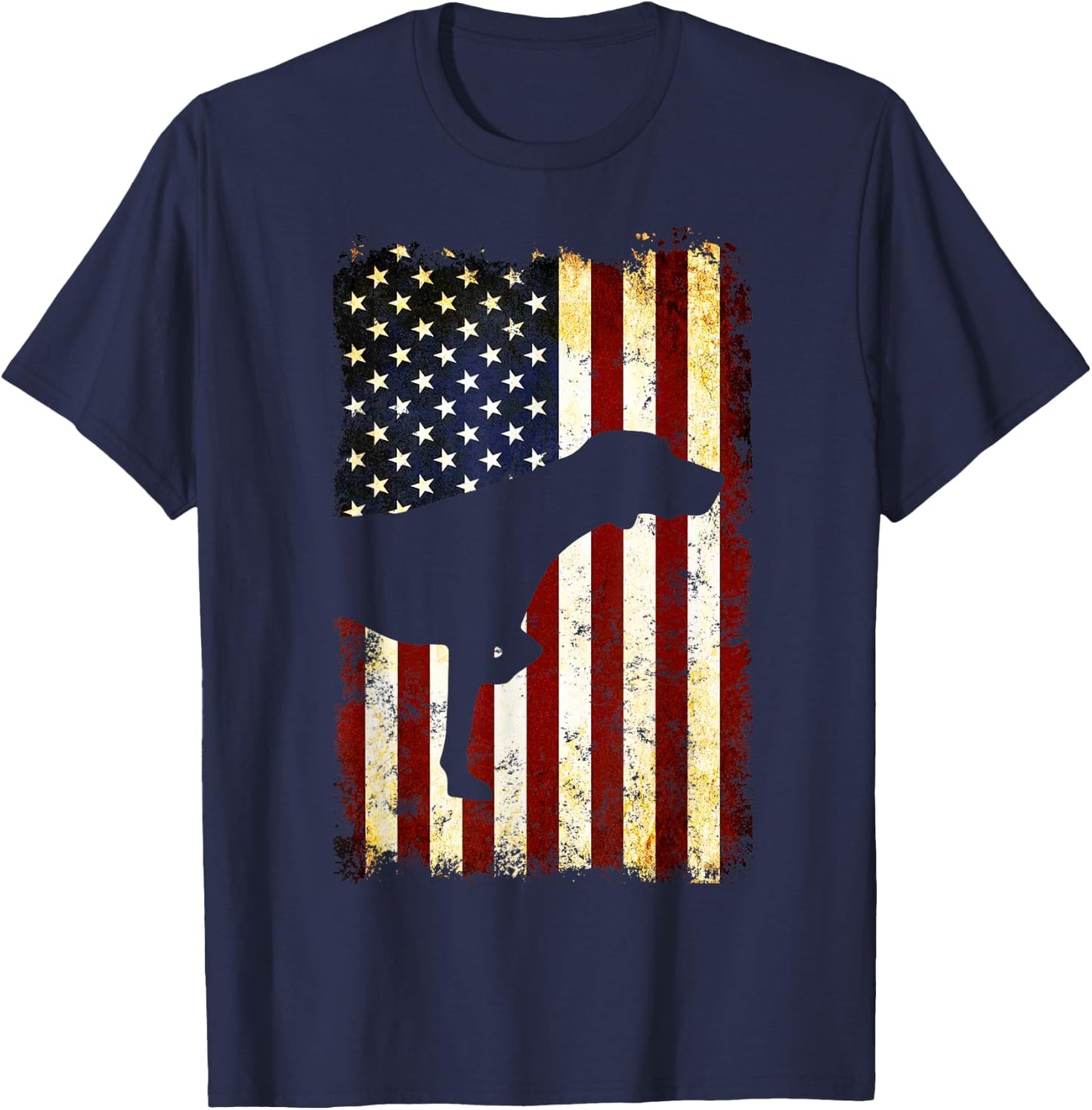 German Shorthaired Pointer Silhouette American Flag T-Shirt - T-Shirt | Navy