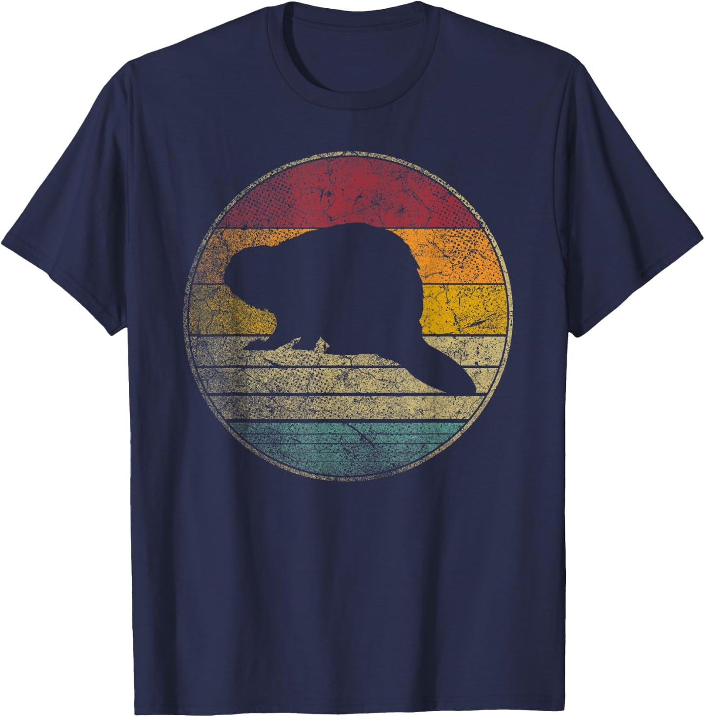 Beaver Nature Outdoors Vintage Distressed Retro Silhouette T-Shirt - T-Shirt | Navy