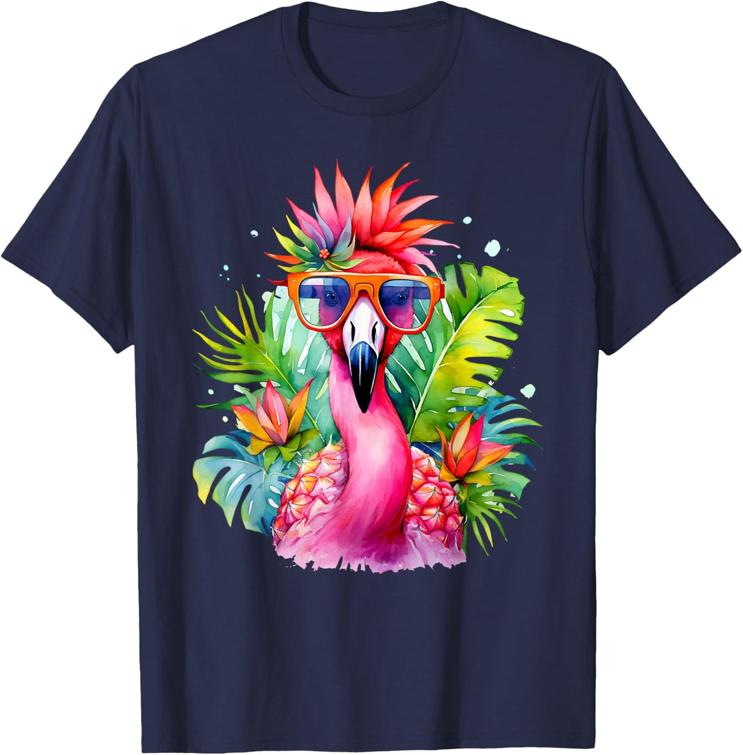 Pink Flamingo Party Tropical Bird with Sunglasses Holiday T-Shirt - T-Shirt | Navy