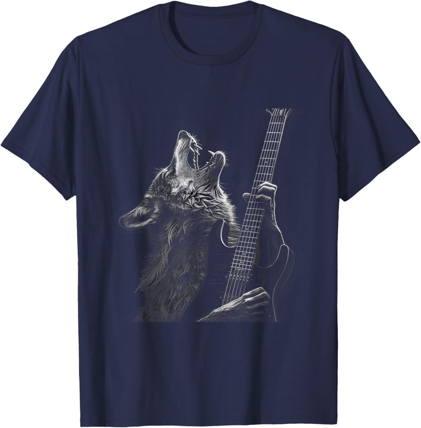 Wolf Playing Guitar Rock and Roll Rock Star Men Women Kid T-Shirt - T-Shirt | Navy
