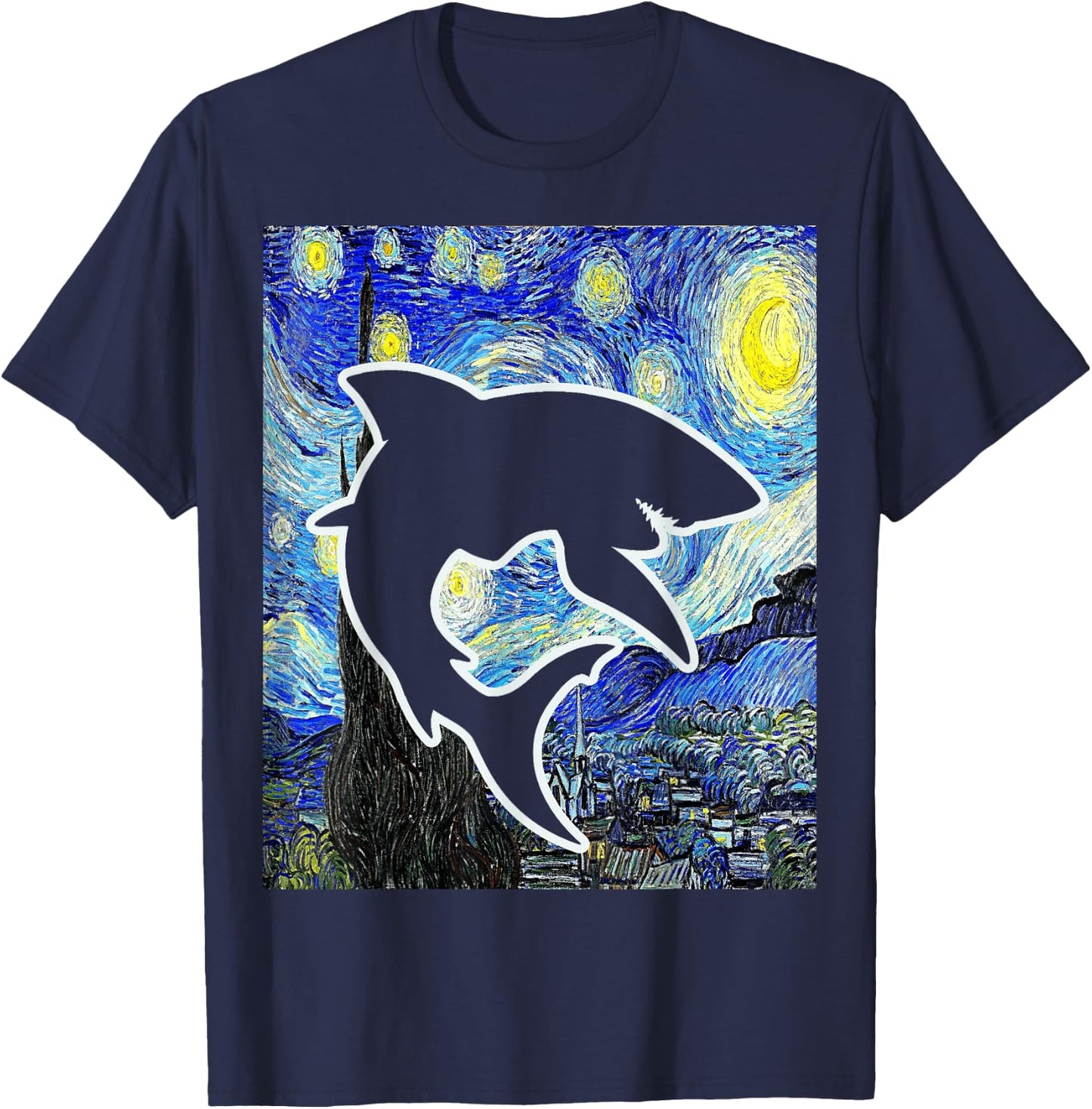 Shark Starry Night Shark Lover Selachimorphaphile T-Shirt - T-Shirt | Navy