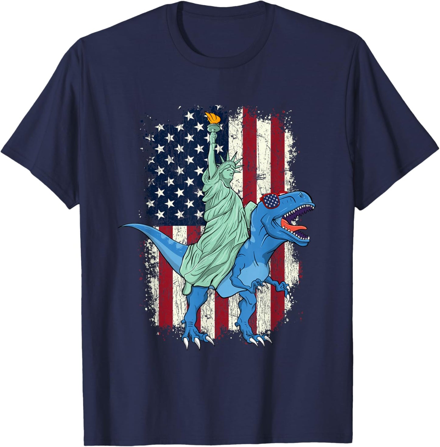 Statue Of Liberty Riding - USA American Flag 4th of July T-Shirt - T-Shirt | Navy