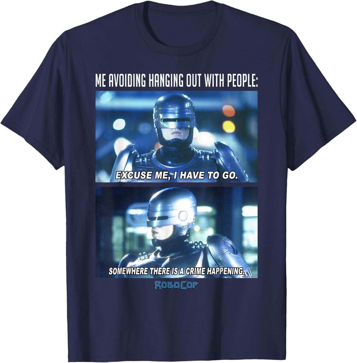 RoboCop Me Avoiding Hanging Out With People Meme T-Shirt - T-Shirt | Navy