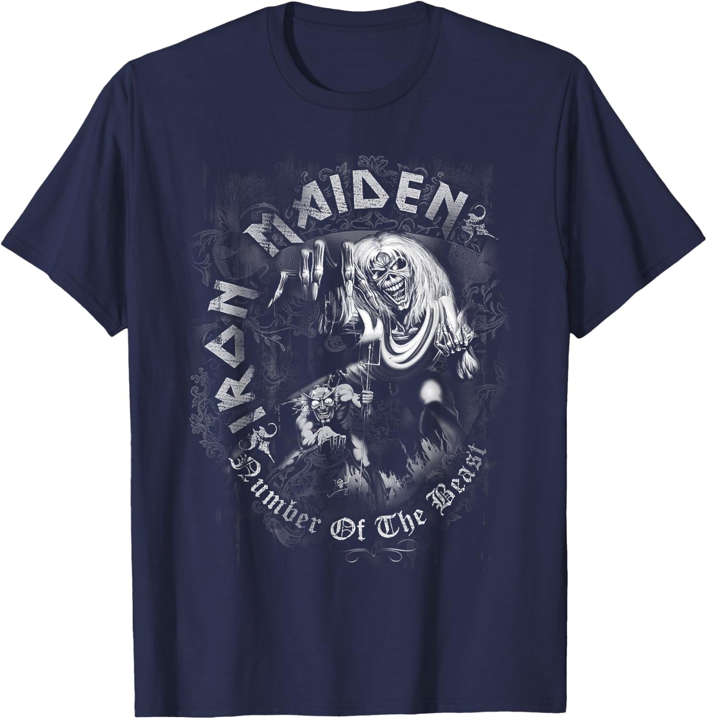 Iron Maiden - Number of the Beast Greyscale T-Shirt - T-Shirt | Navy