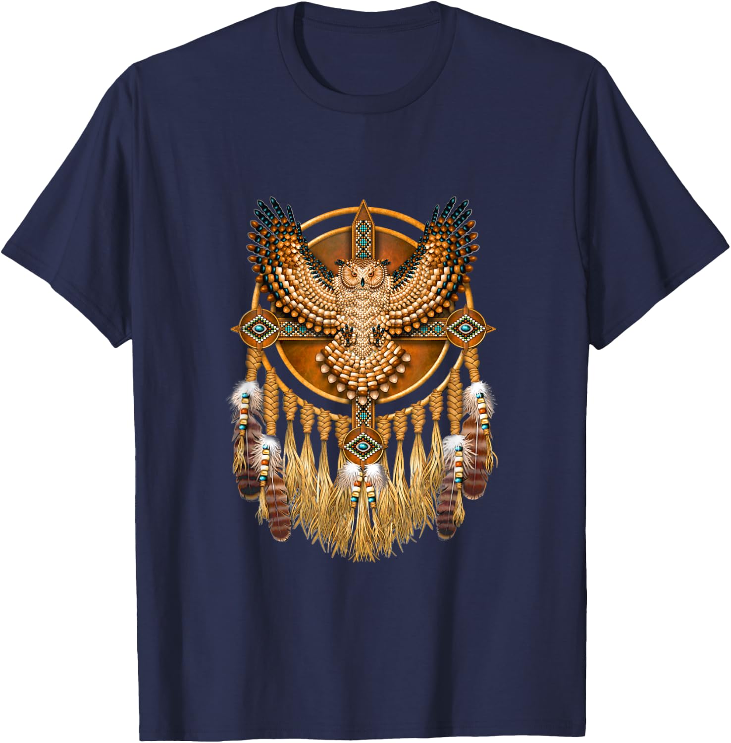 Native American Tribal Art Owl, Mystic owl T-Shirt - T-Shirt | Navy