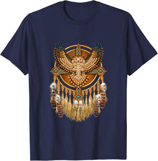Native American Tribal Art Owl, Mystic owl T-Shirt - T-Shirt | Navy