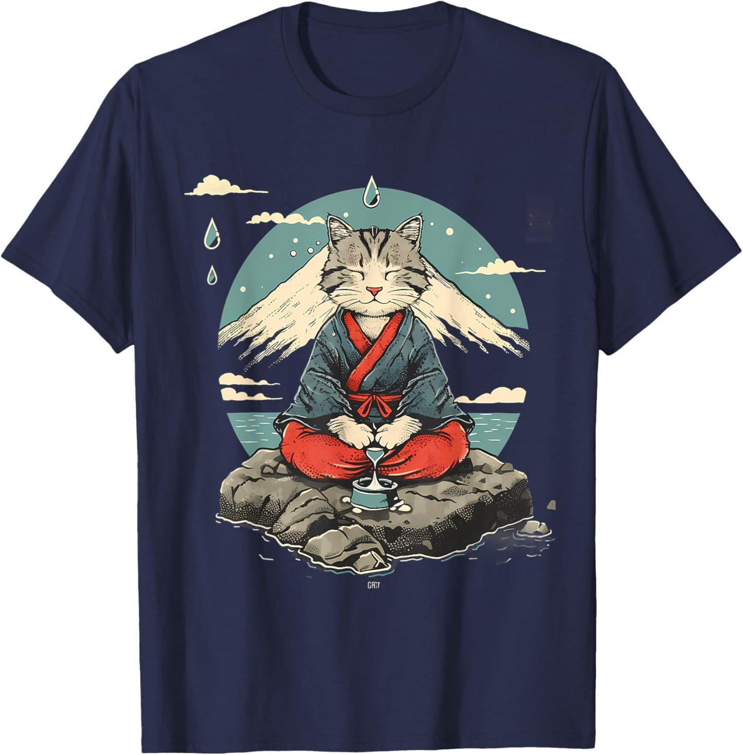 Cat Meditation Mountain Yoga Buddhist Zen Buddha Hindu Men Women Girls Kids T-Shirt - T-Shirt | Navy