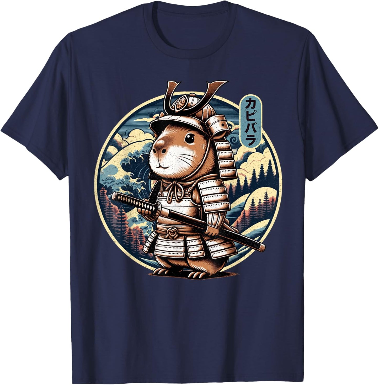 Japanese Samurai Capybara Tattoo, Kawaii Ninja Capybara T-Shirt - T-Shirt | Navy
