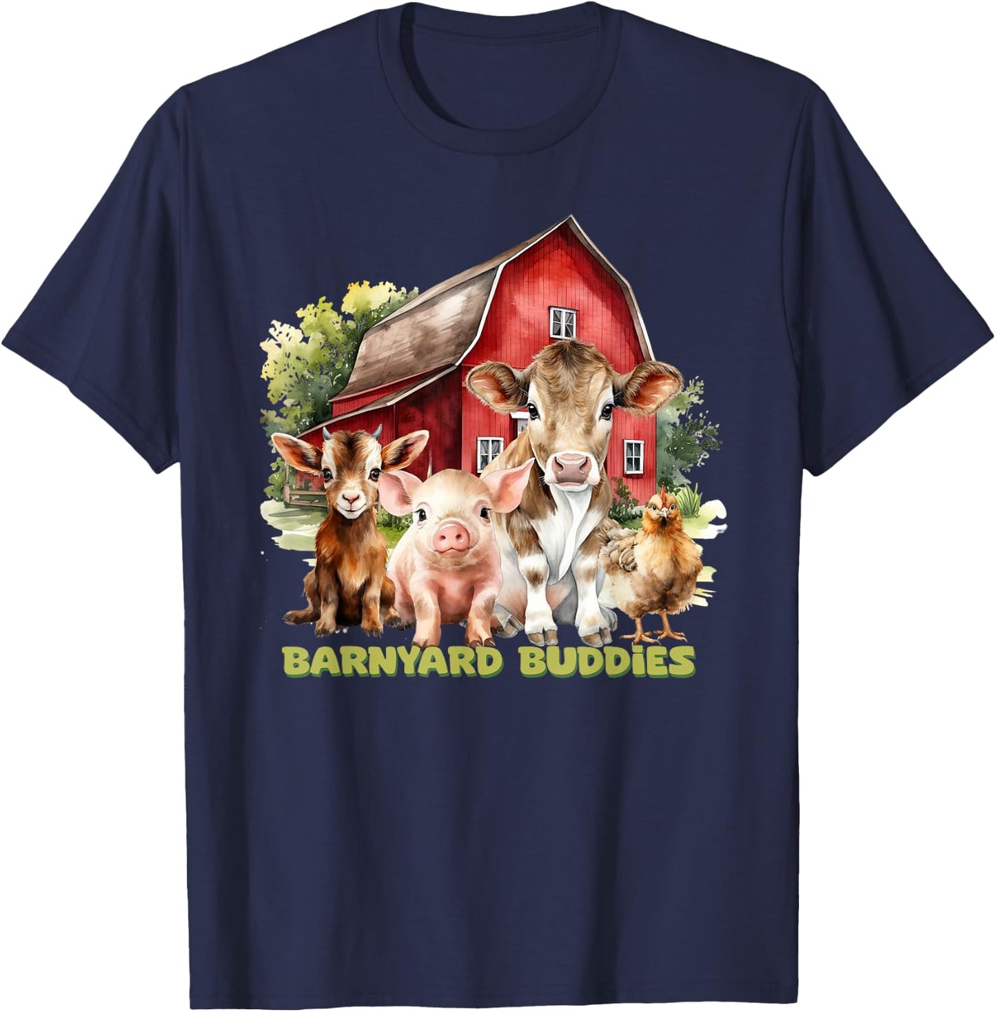 Barnyard Buddies Cute Cow Goat Pig Hen On The Farm Barnyard T-Shirt - T-Shirt | Navy