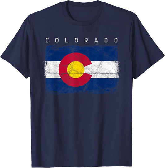 Colorado Vintage Distressed Home State Flag Design T-Shirt - T-Shirt | Navy
