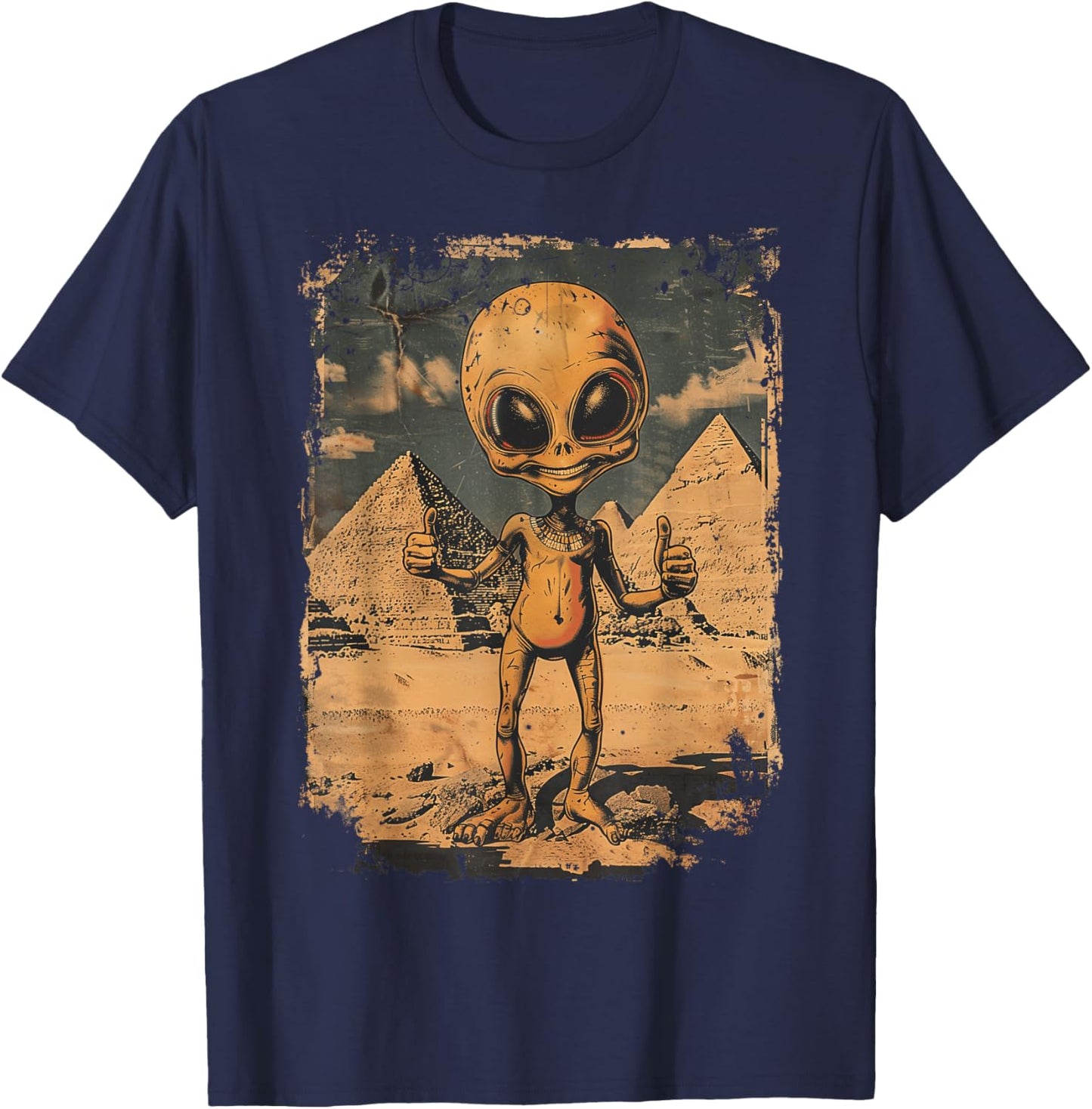 Alien Ancient Thumbs with Pyramid Sci-Fi Egypt T-Shirt - T-Shirt | Navy