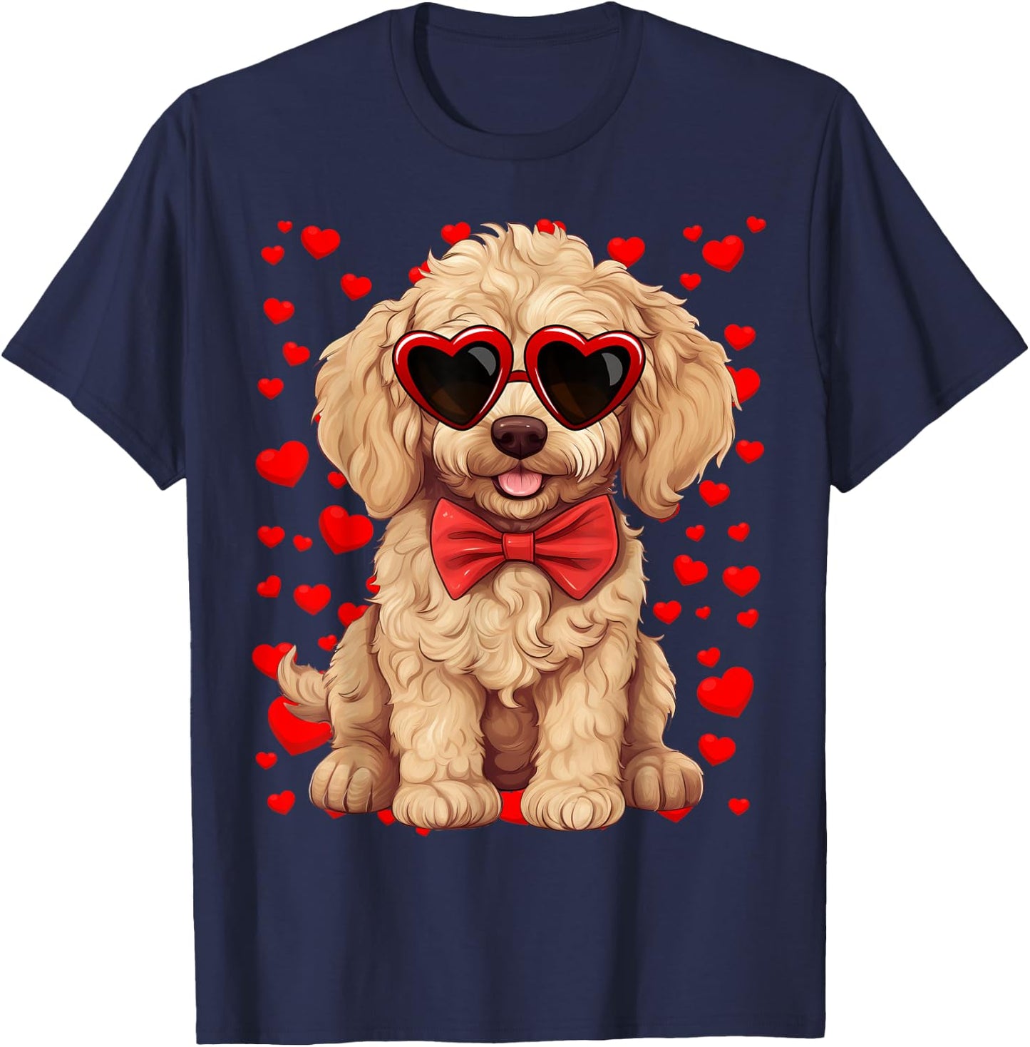 Goldendoodle Heart Sunglasses Bow Tie Valentine's Day T-Shirt - T-Shirt | Navy