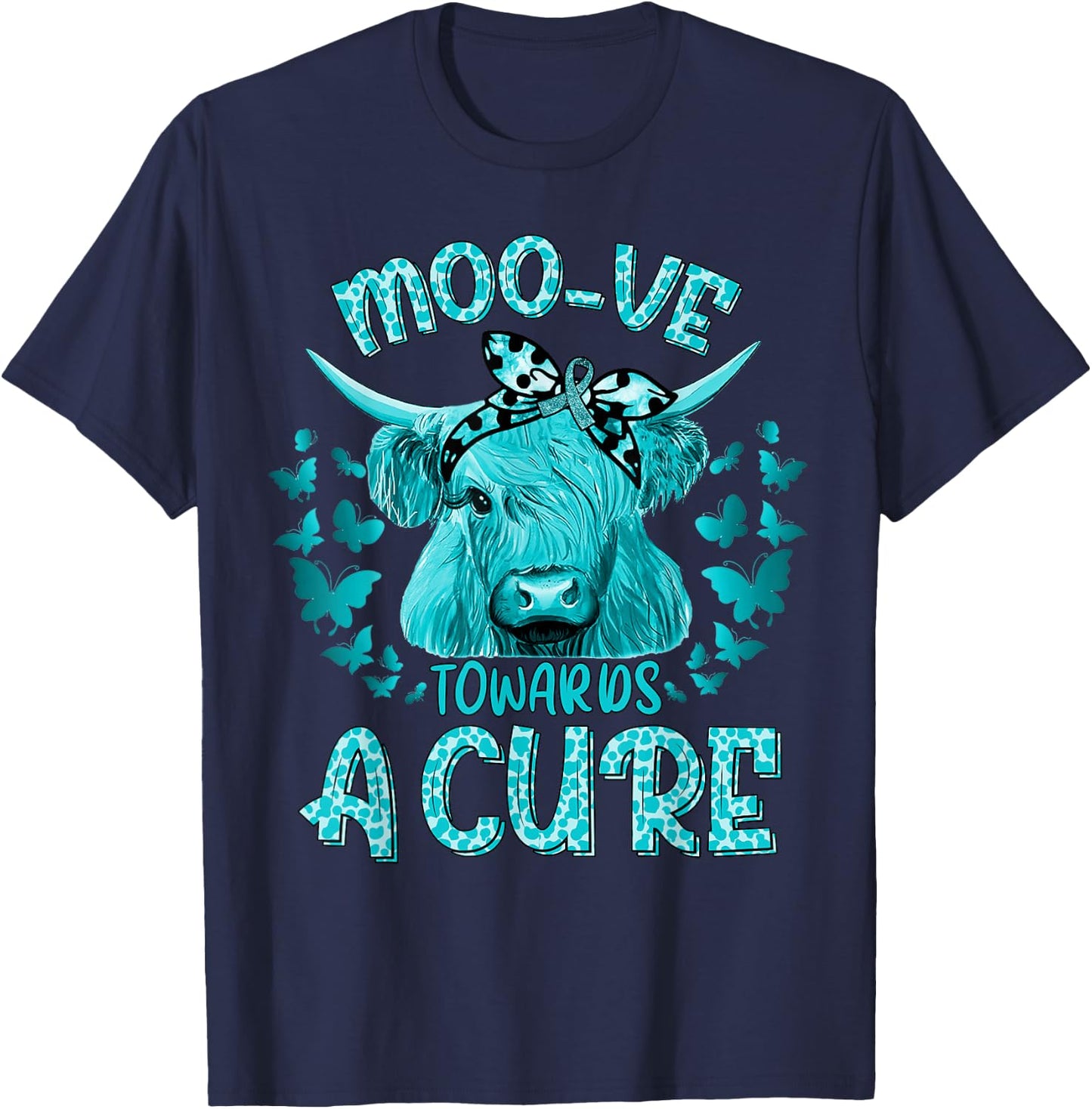 Funny Cow Moo Ovarian Cancer Towards a Cure T-Shirt - T-Shirt | Navy