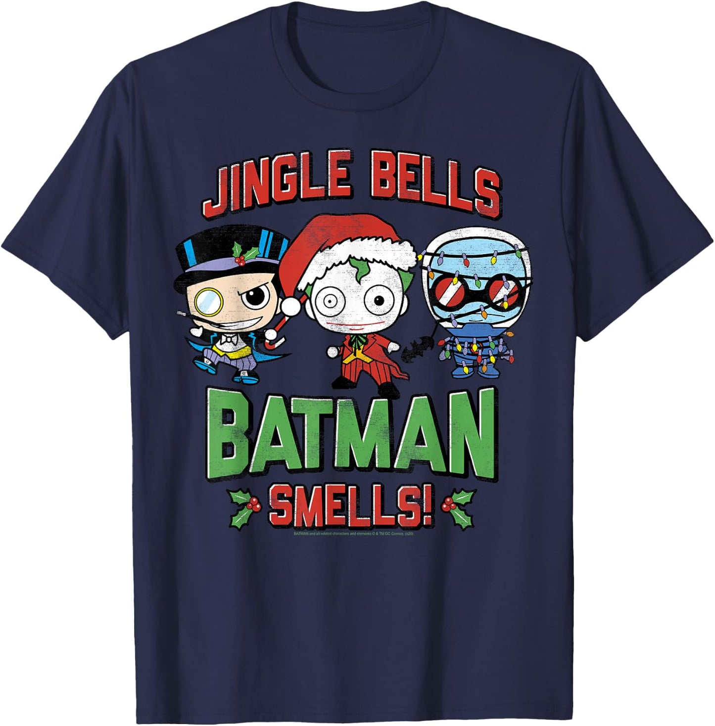 DC Comics Christmas Villains Jingle Bells Batman Smells T-Shirt - T-Shirt | Navy