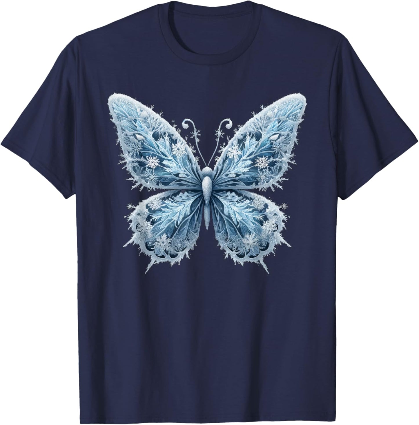 Ice Snow Flakes Butterfly Beautiful Butterflies T-Shirt - T-Shirt | Navy