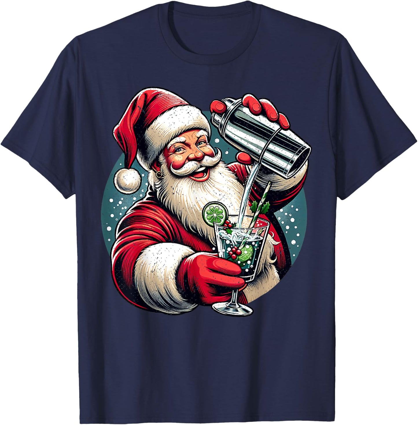 Vintage Santa Bartending Cocktail Funny Bartender Christmas T-Shirt - T-Shirt | Navy