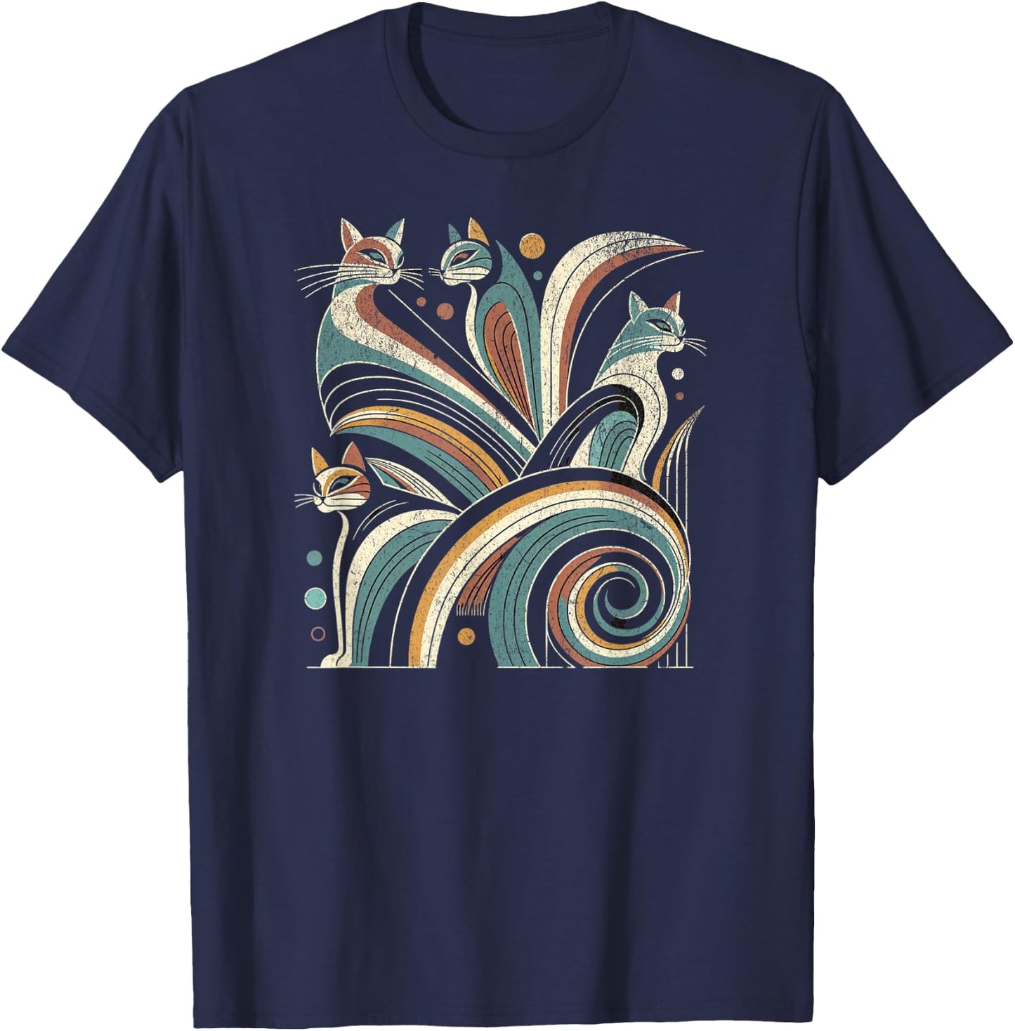 Vintage Retro Mid-Century Modern Look Cats 50s 60s Style T-Shirt - T-Shirt | Navy
