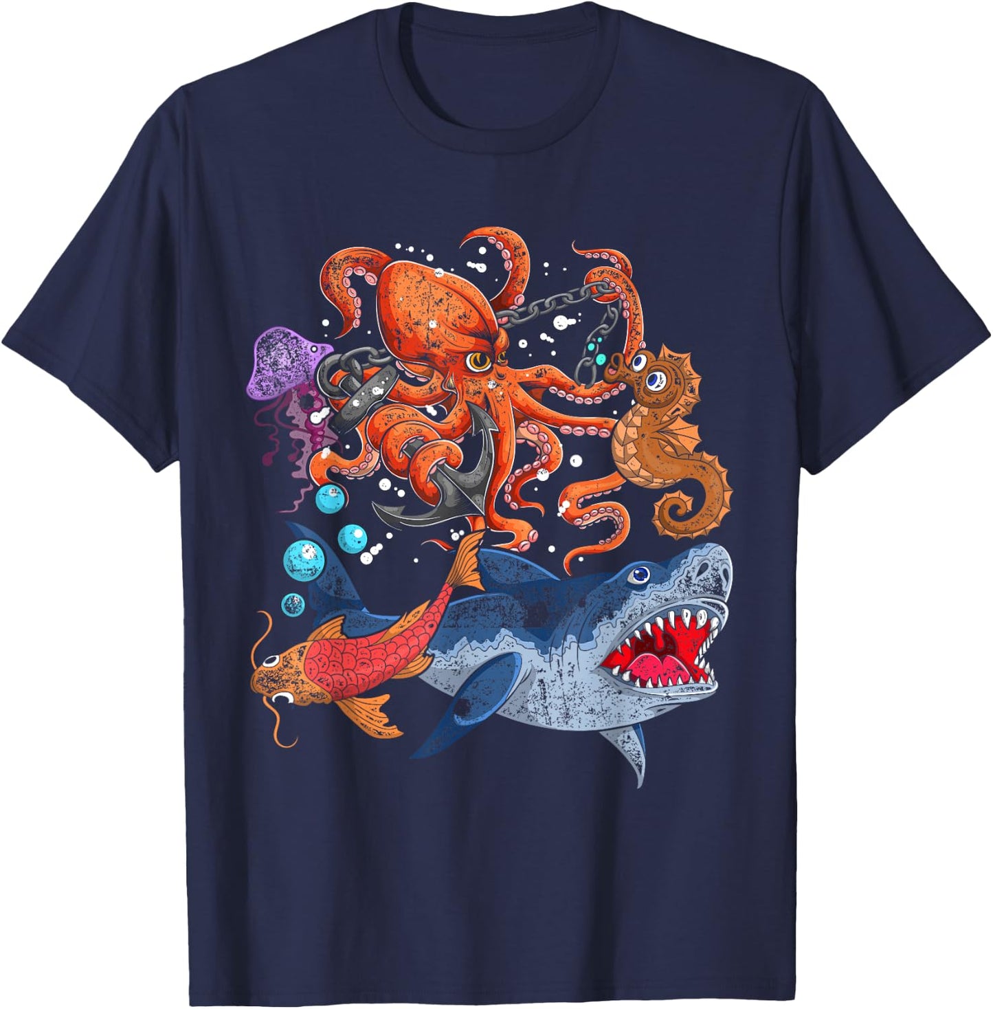 Octopus Jellyfish Seahorse Shark Kids Ocean Animal Zookeeper T-Shirt - T-Shirt | Navy