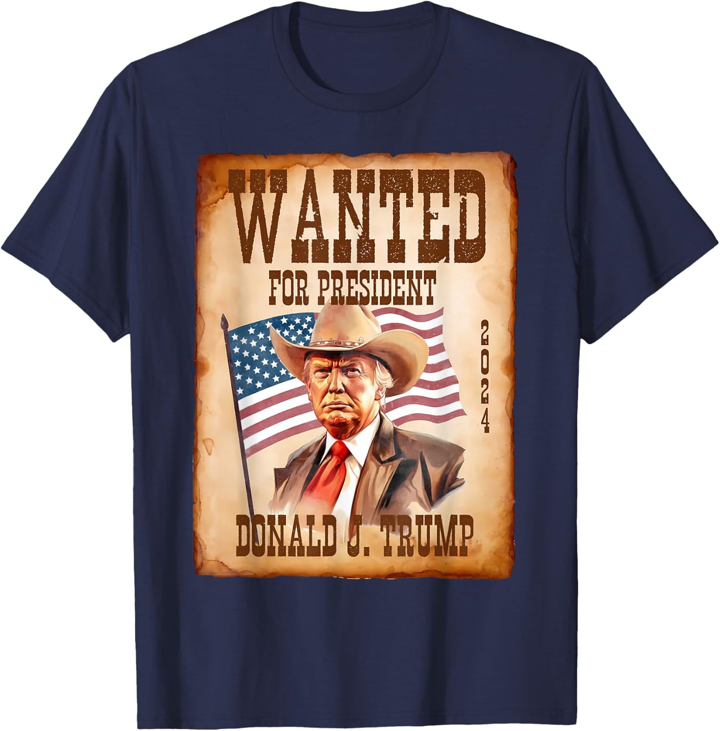 Trump Wanted For President 2024 Western Country Trump Cowboy T-Shirt - T-Shirt | Navy