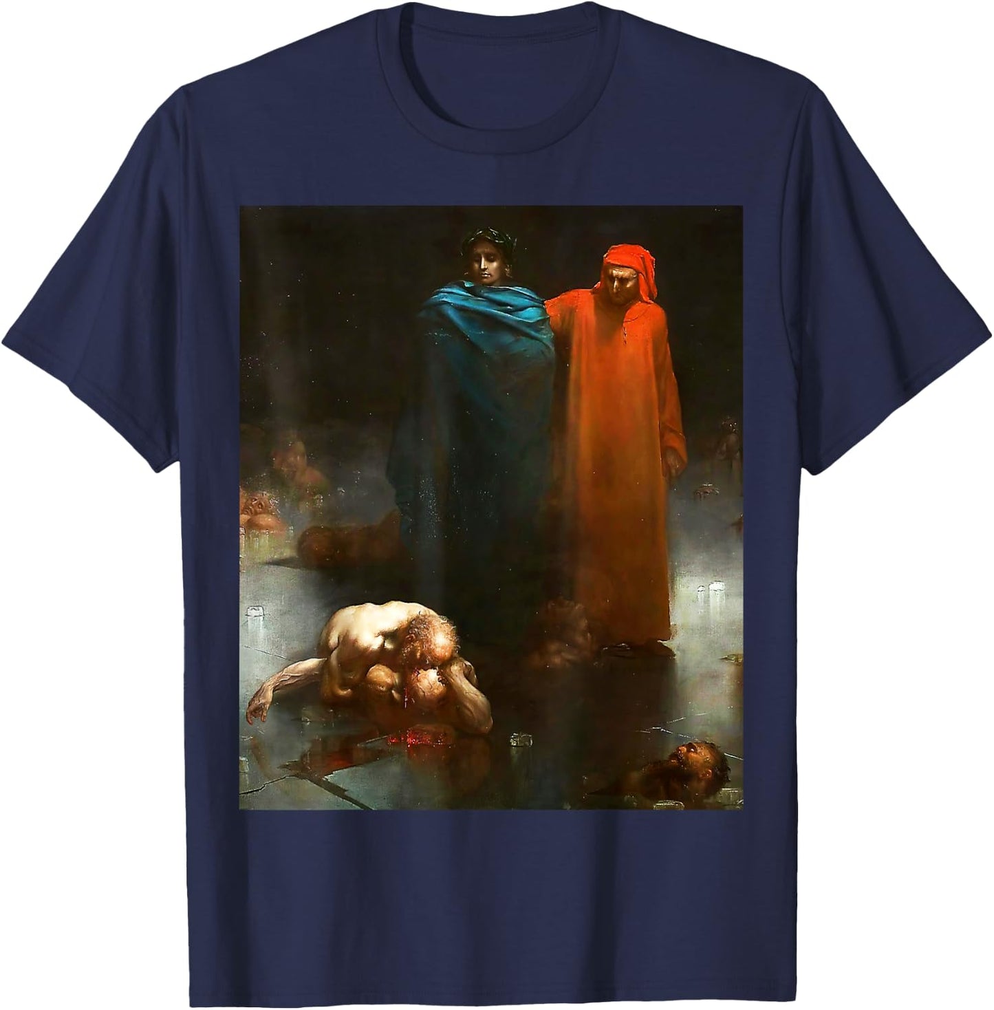Urban Empyre Dante and Virgil in the Ninth Circle of Hell Gustave Dore T-Shirt - T-Shirt | Navy