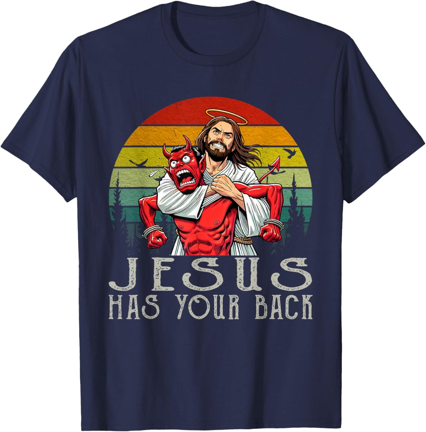 Jesus Has Your Back Vintage Art Christ Cross God Bible Verse T-Shirt - T-Shirt | Navy