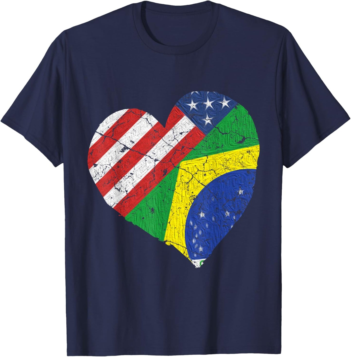 Half Brazilian Half American Flag Brazil USA Pride T-Shirt - T-Shirt | Navy