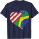 Half Brazilian Half American Flag Brazil USA Pride T-Shirt - T-Shirt | Navy