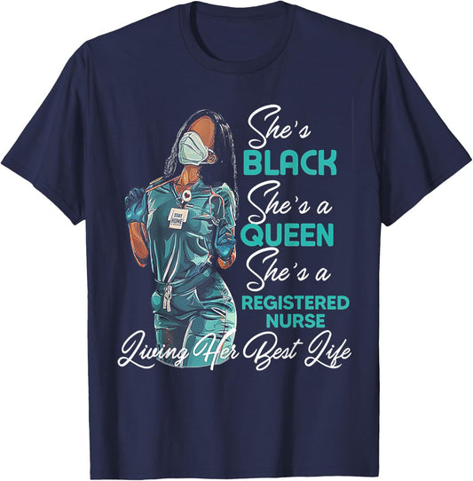 She's Black She's a Queen She's Registered Nurse RN T-Shirt - T-Shirt | Navy