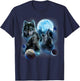 Three Wolf Howling and Moon T-Shirt - T-Shirt | Navy