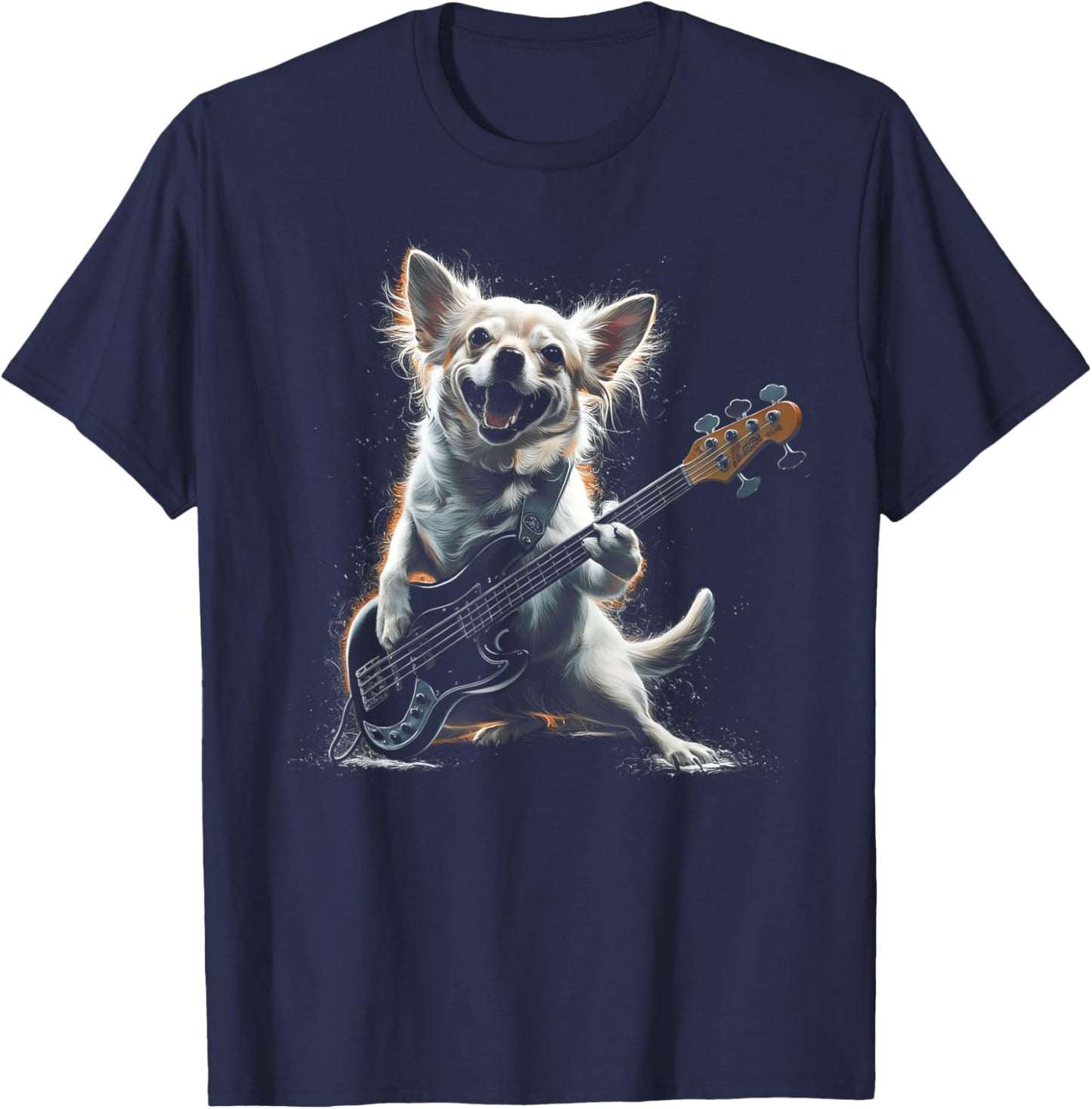 Chihuahua Playing Guitar Dog Playing Bass Guitar Rocker T-Shirt - T-Shirt | Navy