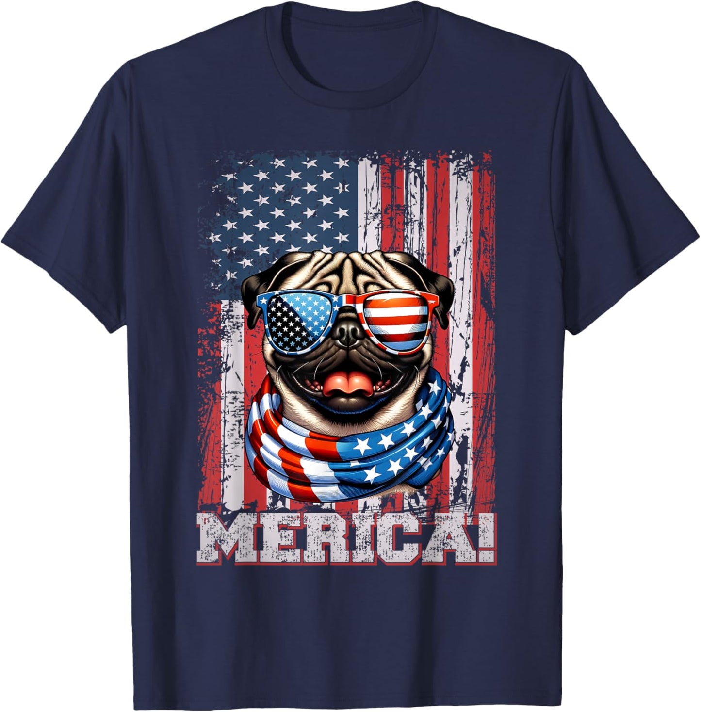 Pug Dog Lover US Flag 4th Of July Patriotic T-Shirt - T-Shirt | Navy