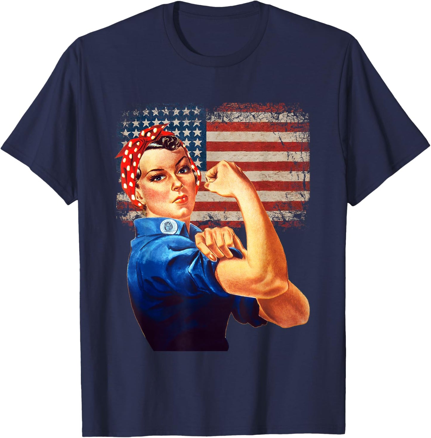 Rosie The Riveter American Flag USA Rosie The Riveter T-Shirt - T-Shirt | Navy