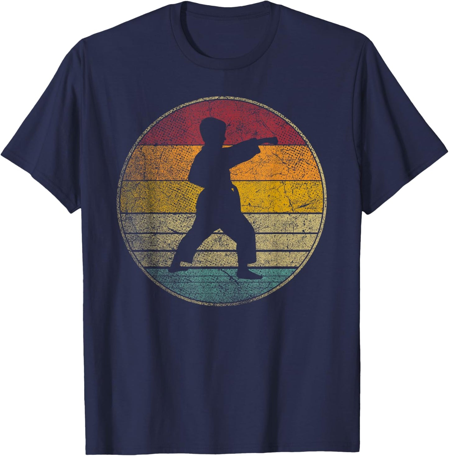 Karate Vintage Distressed Retro Silhouette 70s 80s Kids Boys T-Shirt - T-Shirt | Navy