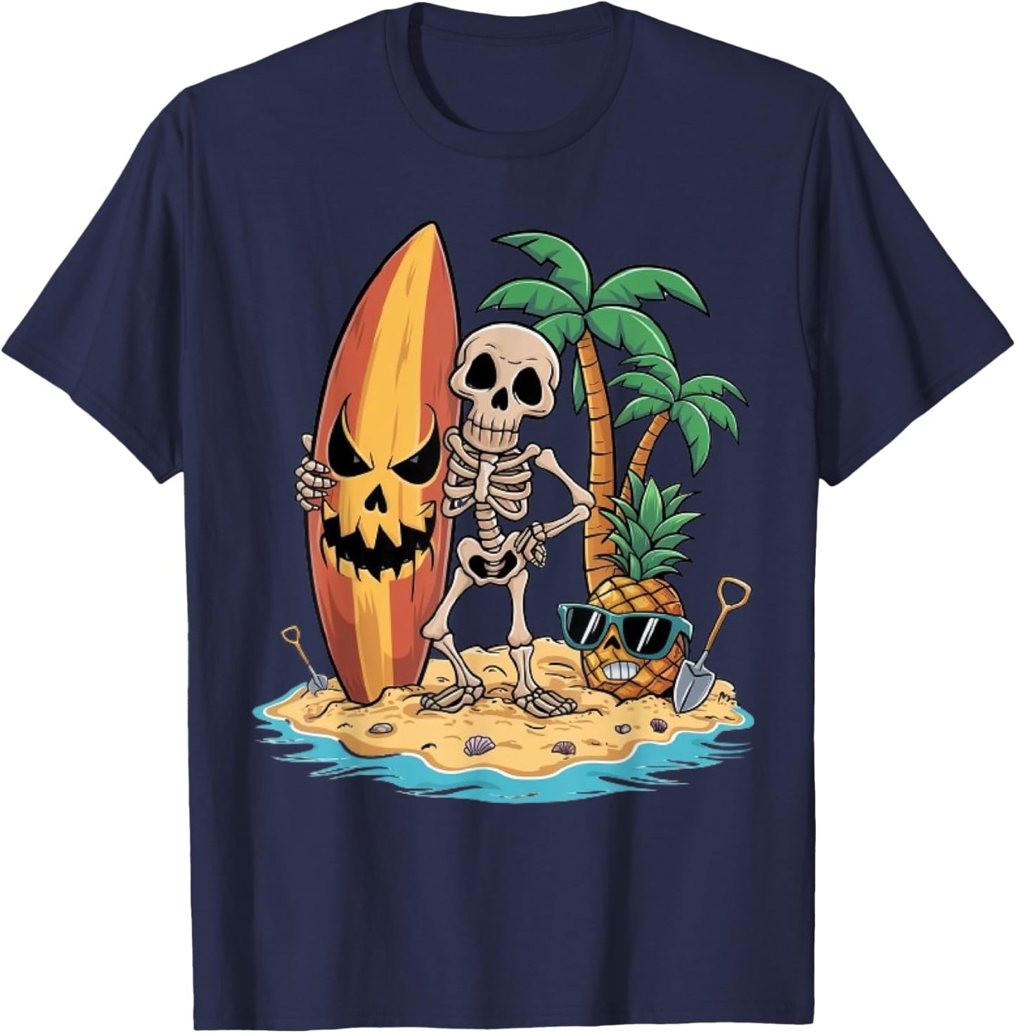 Skeleton Surfing Halloween Hawaii Men Women Surfer T-Shirt - T-Shirt | Navy