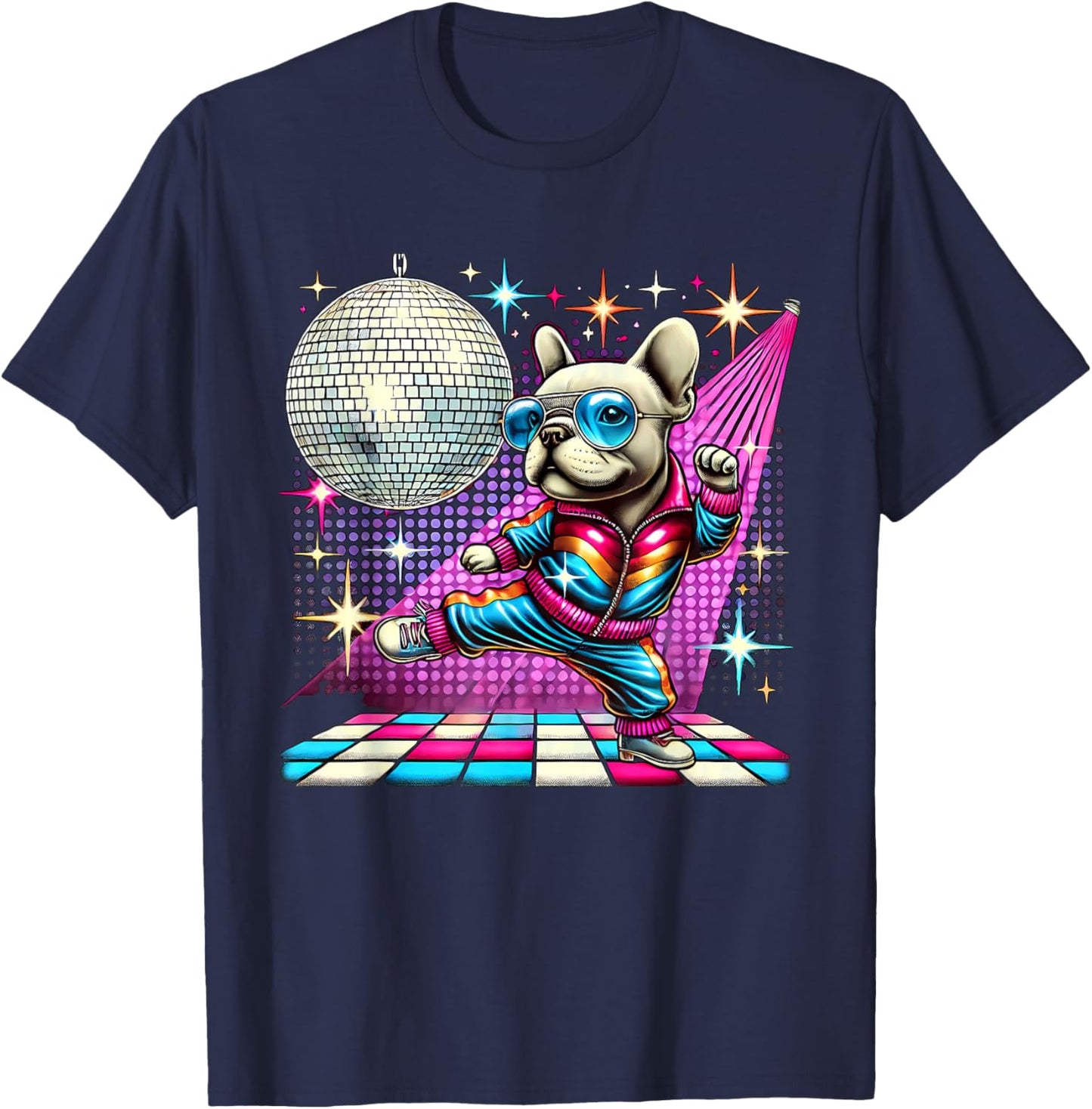 Aesthetic French Bulldog Disco T-Shirt - T-Shirt | Navy