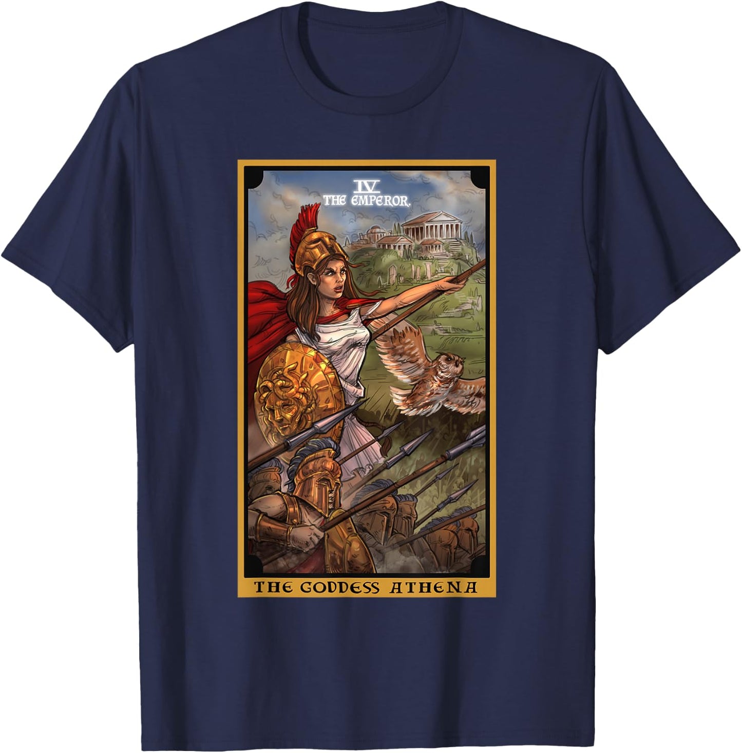 The Goddess Athena The Emperor Tarot Card Greek Mythology T-Shirt - T-Shirt | Navy