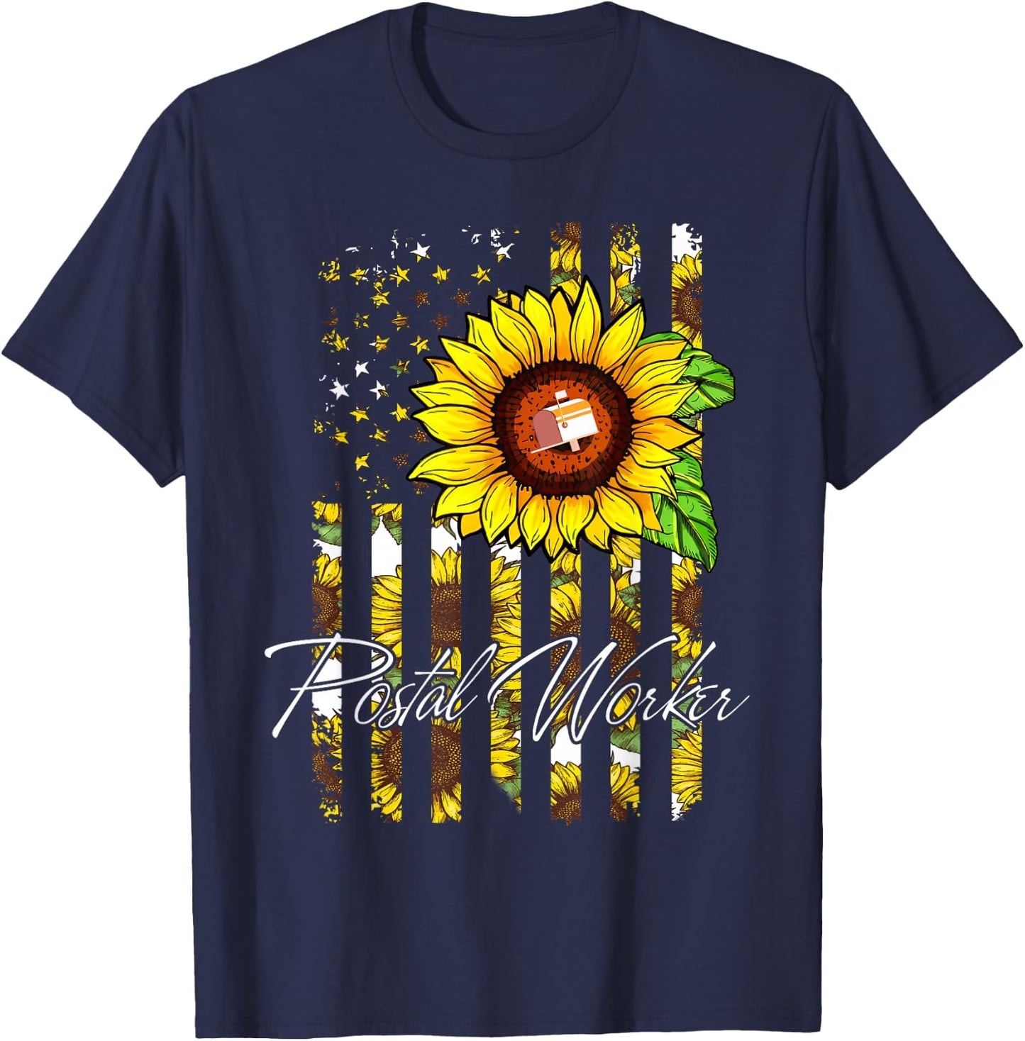 Postal Worker Sunflower Funny Gifts T-Shirt - T-Shirt | Navy