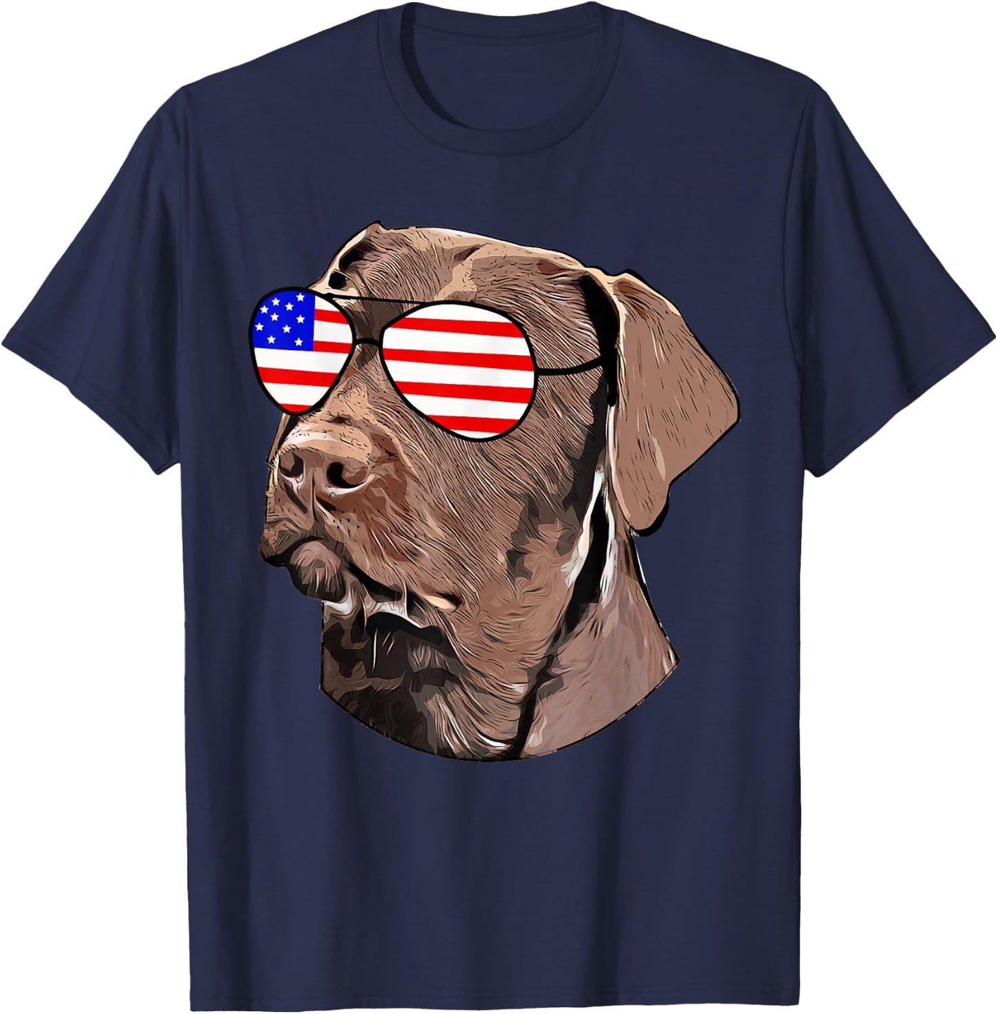 Chocolate Lab Gifts American Flag Sunglasses Dog Lover Gifts T-Shirt - T-Shirt | Navy